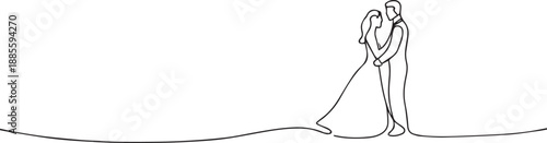 couple wedding one continuous line art, Vector illustration, One line art, Line art graphic style