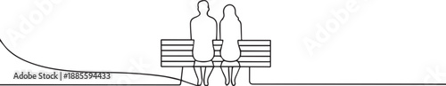 Couple sitting on a park one continuous line art, Vector illustration, One line art, Line art graphic style