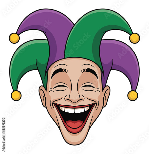 Jester Head Winking Smiling Colorful Isolated