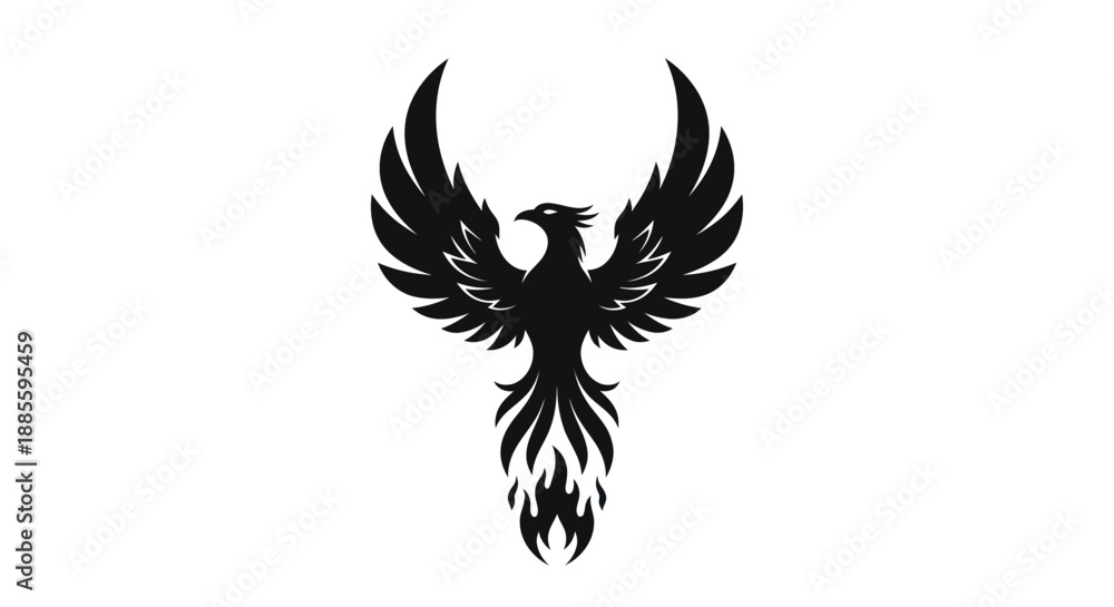 Fototapeta premium Black phoenix silhouette on white background