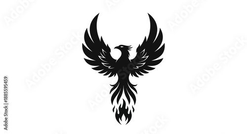 Black phoenix silhouette on white background