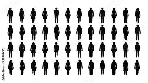 Array of identical silhouettes isolated on white background, Vector