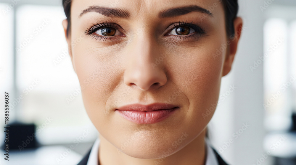 Fototapeta premium Close-up Portrait of a Stressed Businesswoman with a Concerned Expression