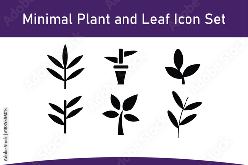 Minimal Plant and Leaf Icon Set – Black Botanical Silhouette Vector Collection