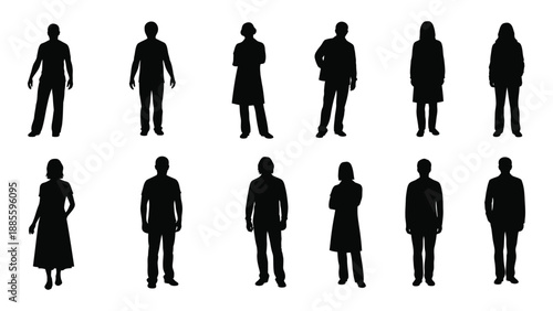 Silhouettes of various people isolated on white background, Vector