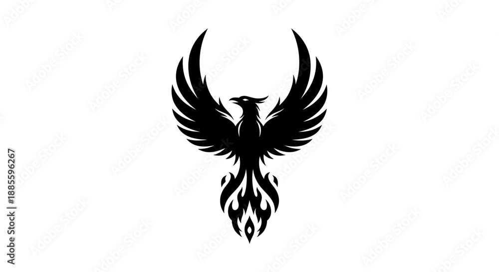 Obraz premium Black phoenix silhouette on white background