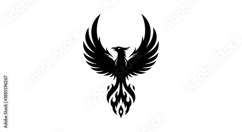 Black phoenix silhouette on white background