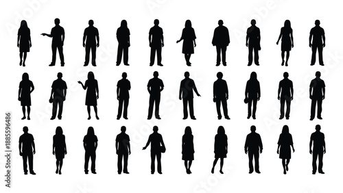 Collection of silhouetted human figures isolated on white background, Vector