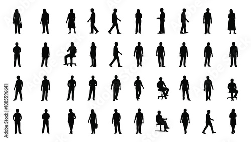 Silhouettes of people engaging in various activities isolated on white background, Vector