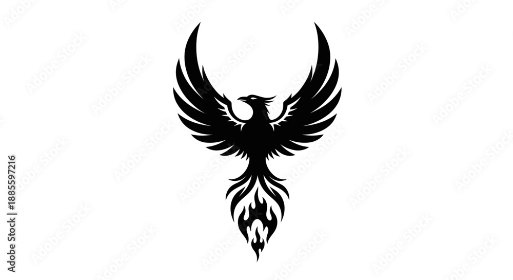 Obraz premium Black phoenix silhouette on white background