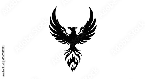 Black phoenix silhouette on white background