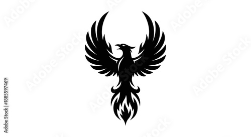 Black phoenix silhouette on white background