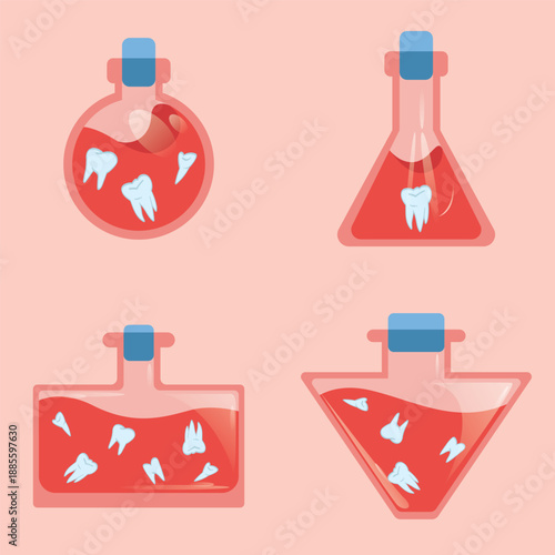 Scary witch poison with teeth bottles set