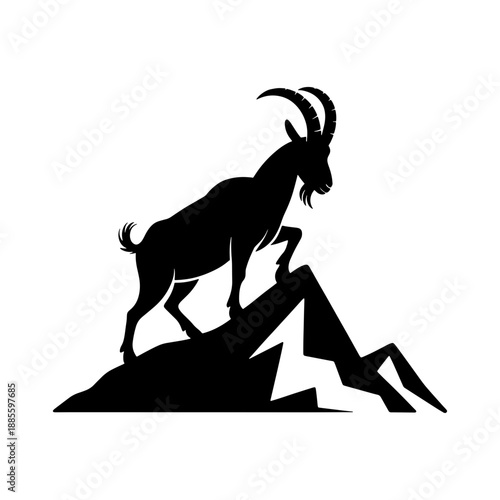 Wild Mountain Goat Standing on Rocky Peak Black Silhouette