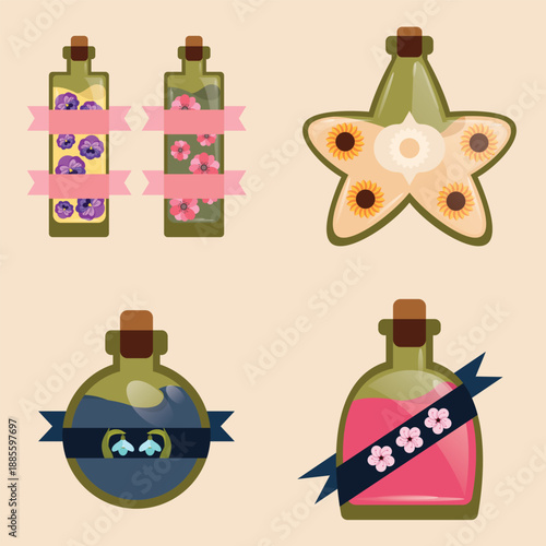 Cute flower potion alchemist bottles set