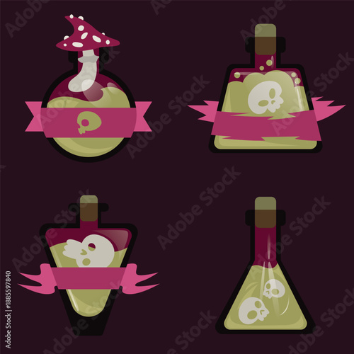 Deadly poison elixir icons set for video games