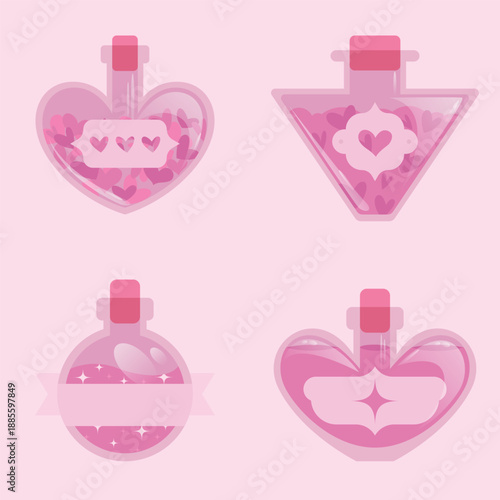 Love potion elixir icons set for video games