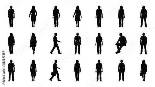 Silhouettes of people engaging in various activities isolated on white background, Vector
