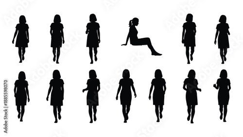 Various silhouettes of women isolated on white background, Vector