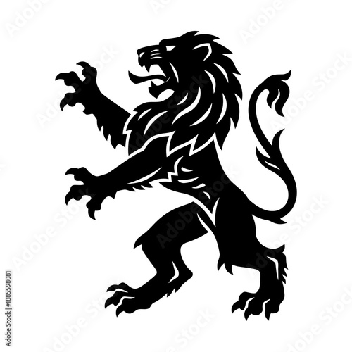Royal heraldic lions. Black silhouette of rampant lion and griffins for logo or coat of arms. Premium wild animal crest symbols.
