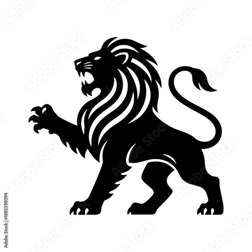 Royal heraldic lions. Black silhouette of rampant lion and griffins for logo or coat of arms. Premium wild animal crest symbols.