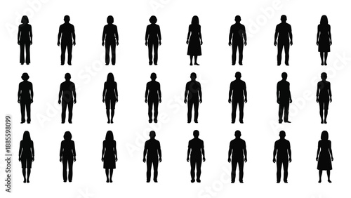Silhouettes of diverse individuals isolated on white background, Vector
