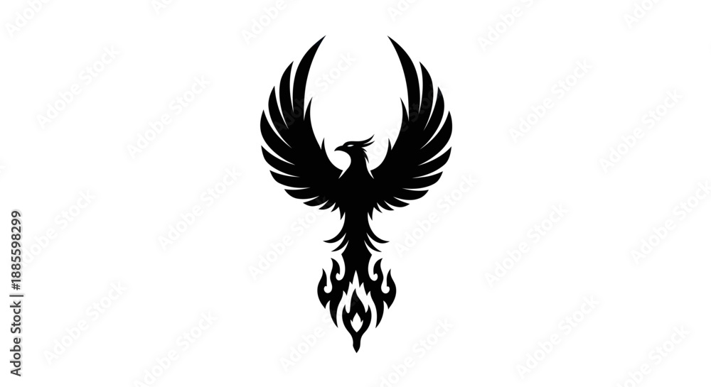 Obraz premium Black phoenix soaring on white background