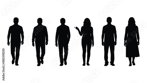 Silhouettes of people walking isolated on white background, Vector