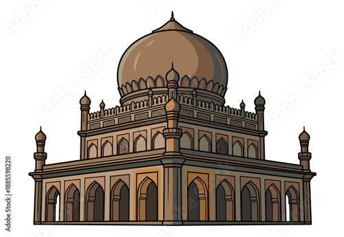Qutb Shahi Tombs Hyderabad vector illustration of ancient islamic monument with dome and arches historical landmark architecture design isolated on white background