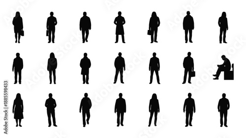 Silhouettes of various people isolated on white background, Vector