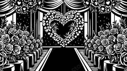 Romantic wedding ceremony aisle with floral decorations