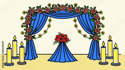 Beautiful wedding stage decoration with flowers and candles