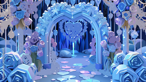 Beautiful blue floral archway with heart shaped decoration