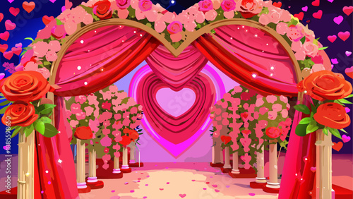 Romantic wedding archway with heart shaped decoration