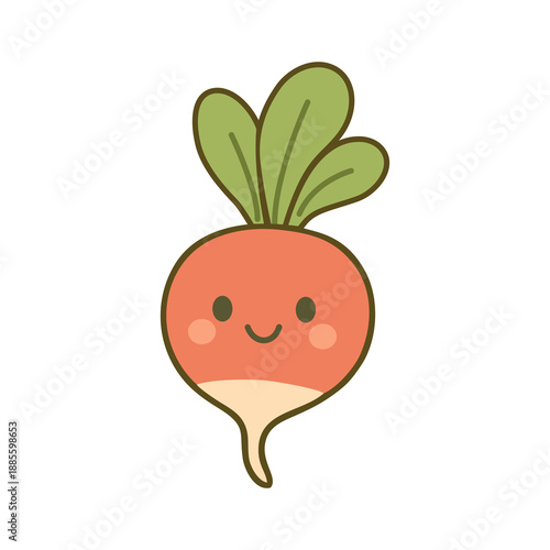 Cute beet root vegetable icon with smiling face in flat vector style for healthy food, organic farming and kids illustration