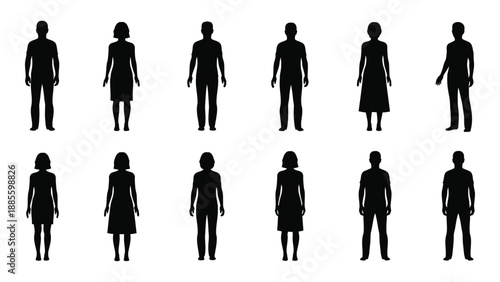 Silhouettes of various people isolated on white background, Vector