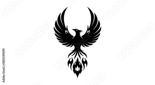 Black phoenix silhouette on white background