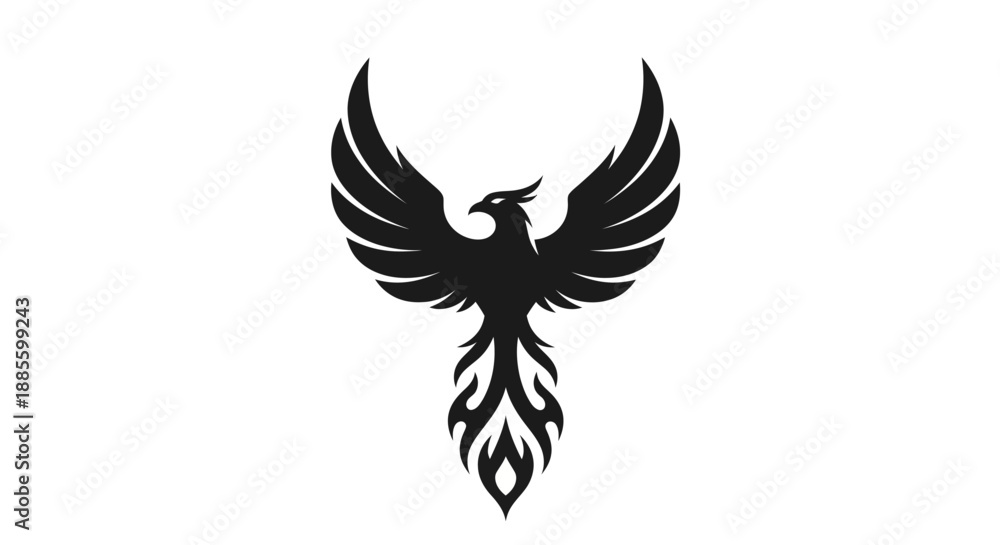 Obraz premium Black phoenix silhouette on white background