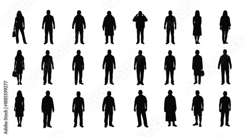 Silhouettes of diverse people isolated on white background, Vector