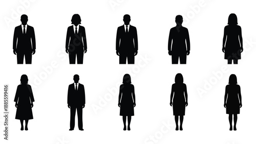 Silhouettes of professionals in business attire isolated on white background, Vector