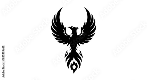 Black phoenix silhouette on white background
