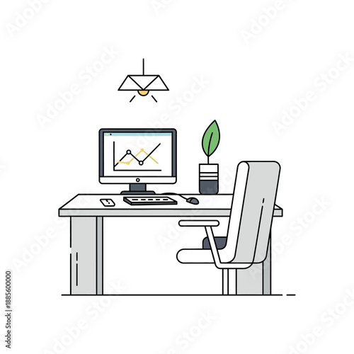 Simple Office Desk with Computer Monitor.