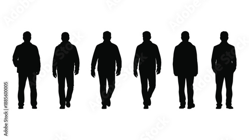 Silhouettes of men walking isolated on white background, Vector