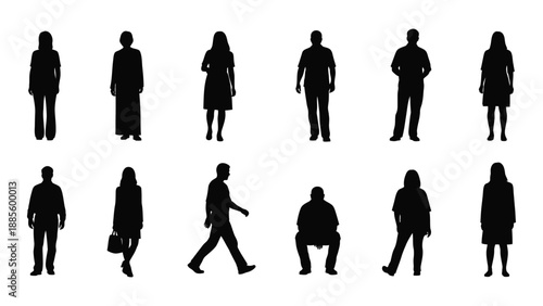 Silhouettes of diverse people isolated on white background, Vector