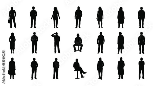 Silhouettes of various people isolated on white background, Vector