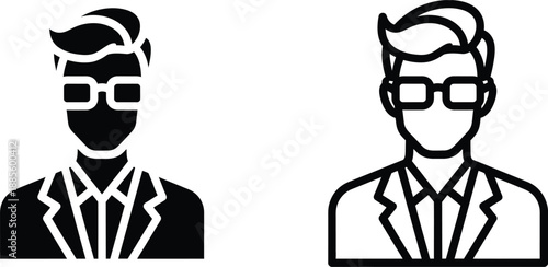 Two simple line icons of businessmen with glasses on a white background