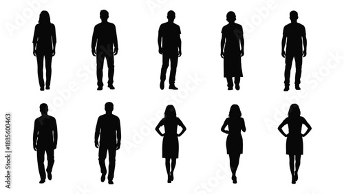 Silhouettes of diverse individuals isolated on white background, Vector