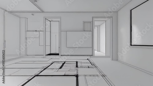 Architectural interior sketch of a modern minimalist house