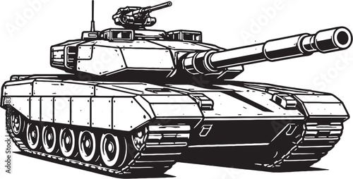 Main Battle Tank Black and White Line Art Illustration