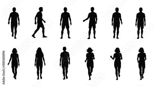 Collection of silhouetted human figures isolated on white background, Vector
